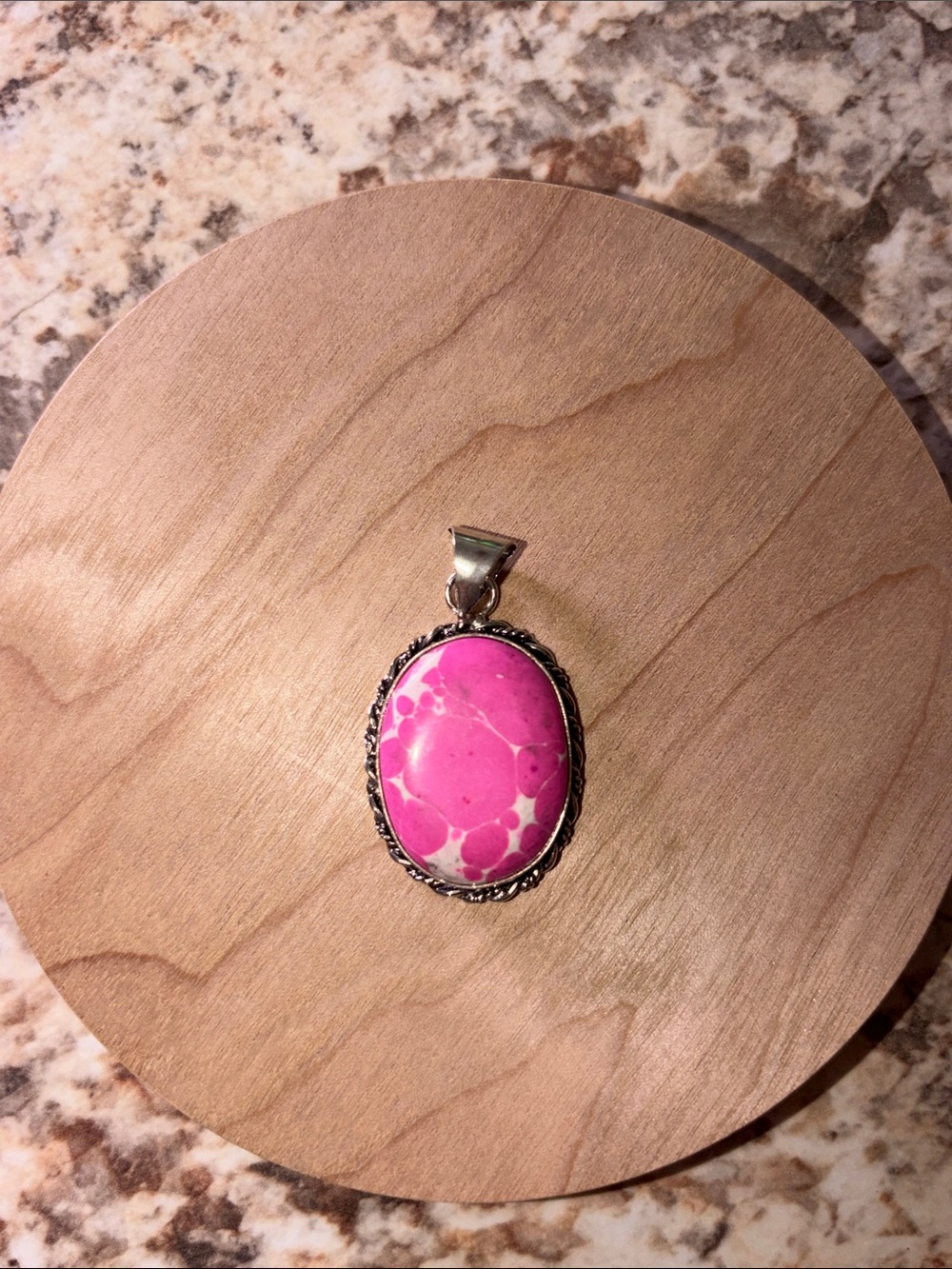 Pink Oval Larmier Stone Pendant Necklace - 925 sterling silver